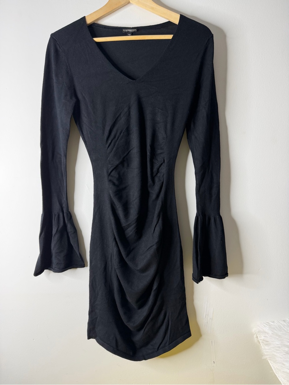 Express Black V-Neck Long Sleeve Dress with Ruffled Cuffs